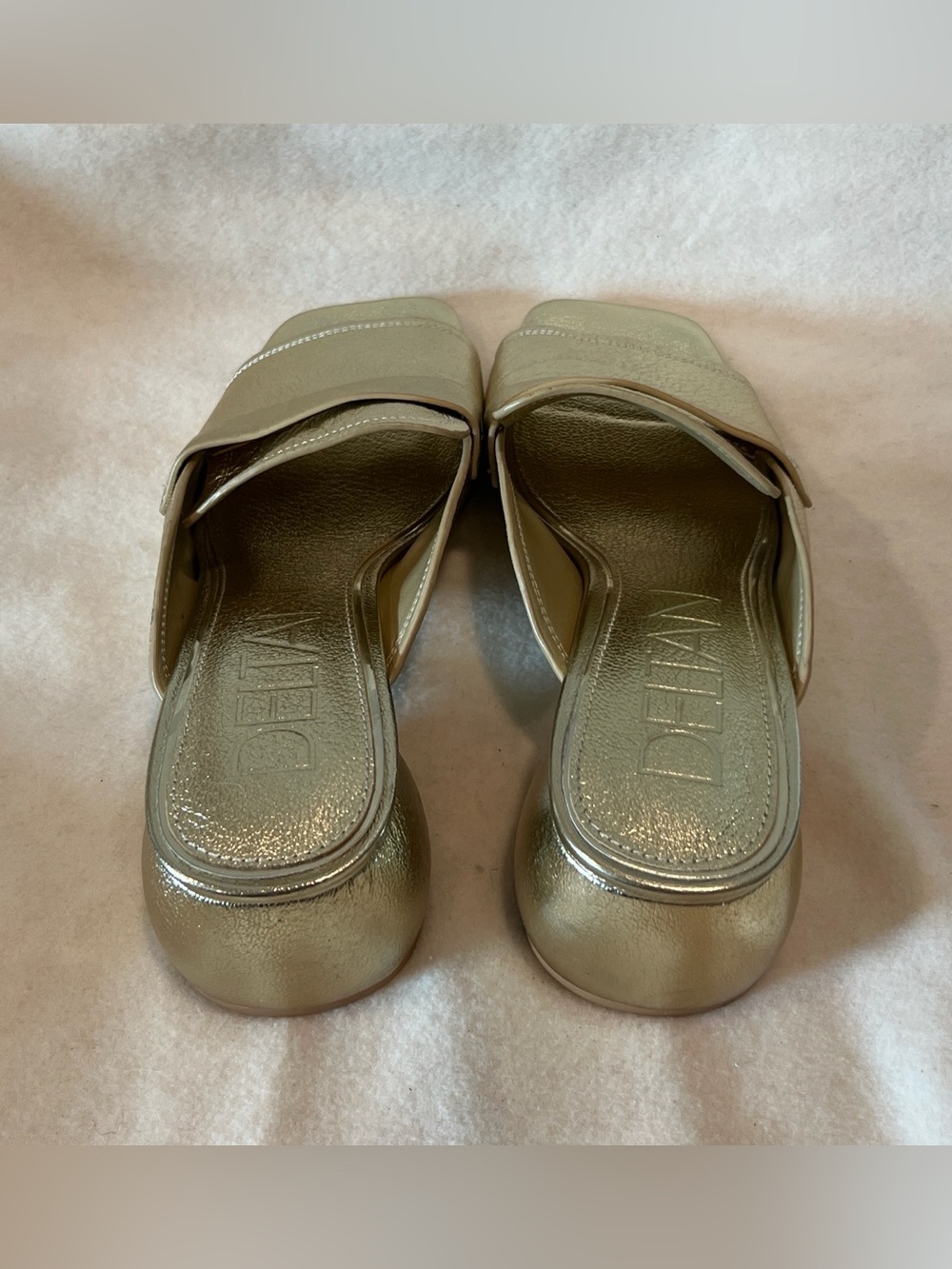 Gold Metallic Leather Slide Mules with Low Block Heel - Picture 7 of 12